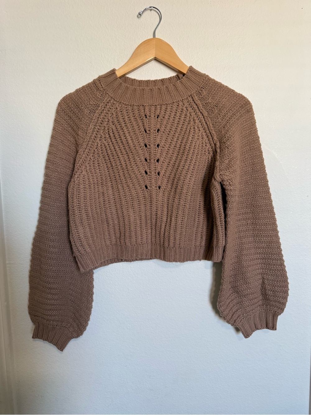 debut Cropped Crewneck Sweater in Taupe Brown